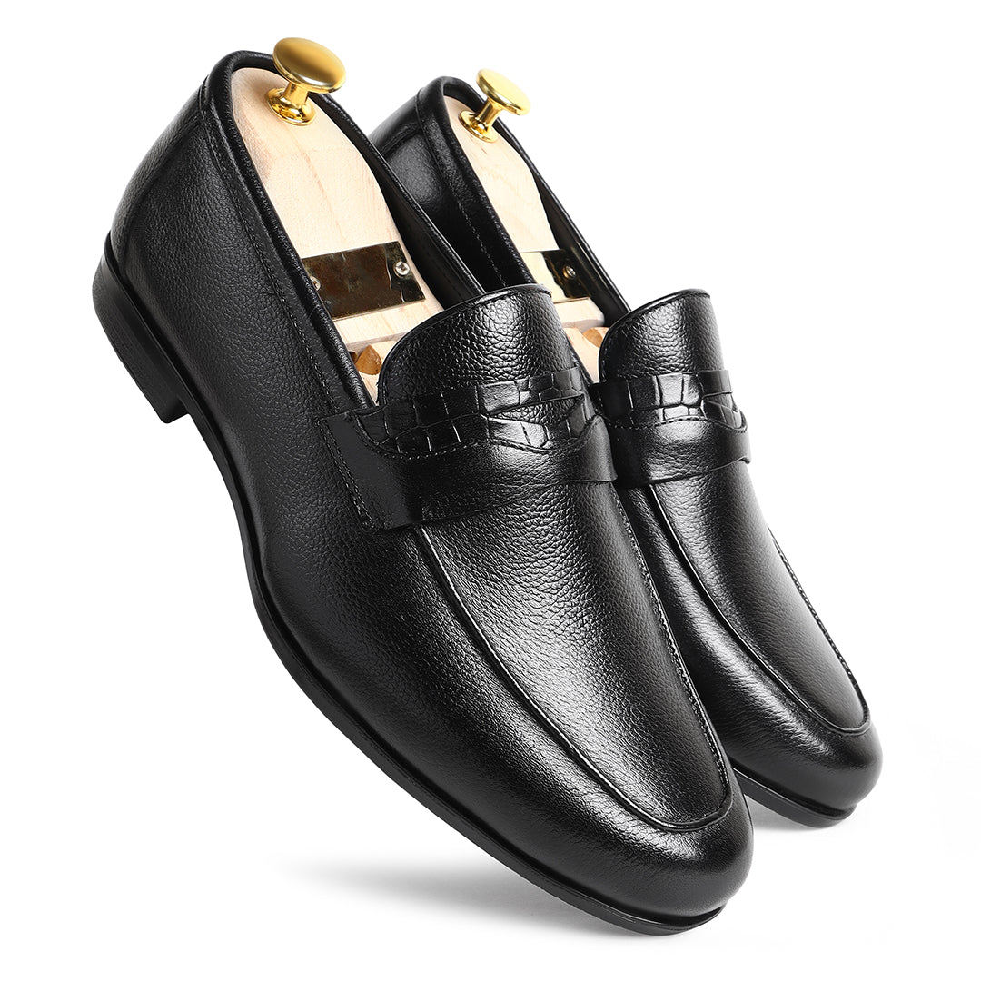 Piel Cuero Royale Signature Black Leather Horsebit Loafers for Men