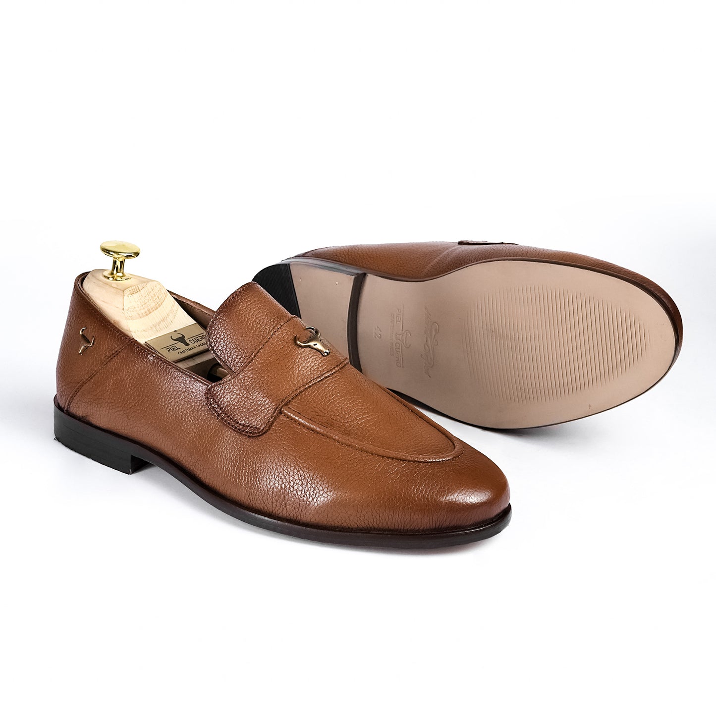 Artisan Crafted Leather Shoes - Handmade Genuine Loafers Brown-White