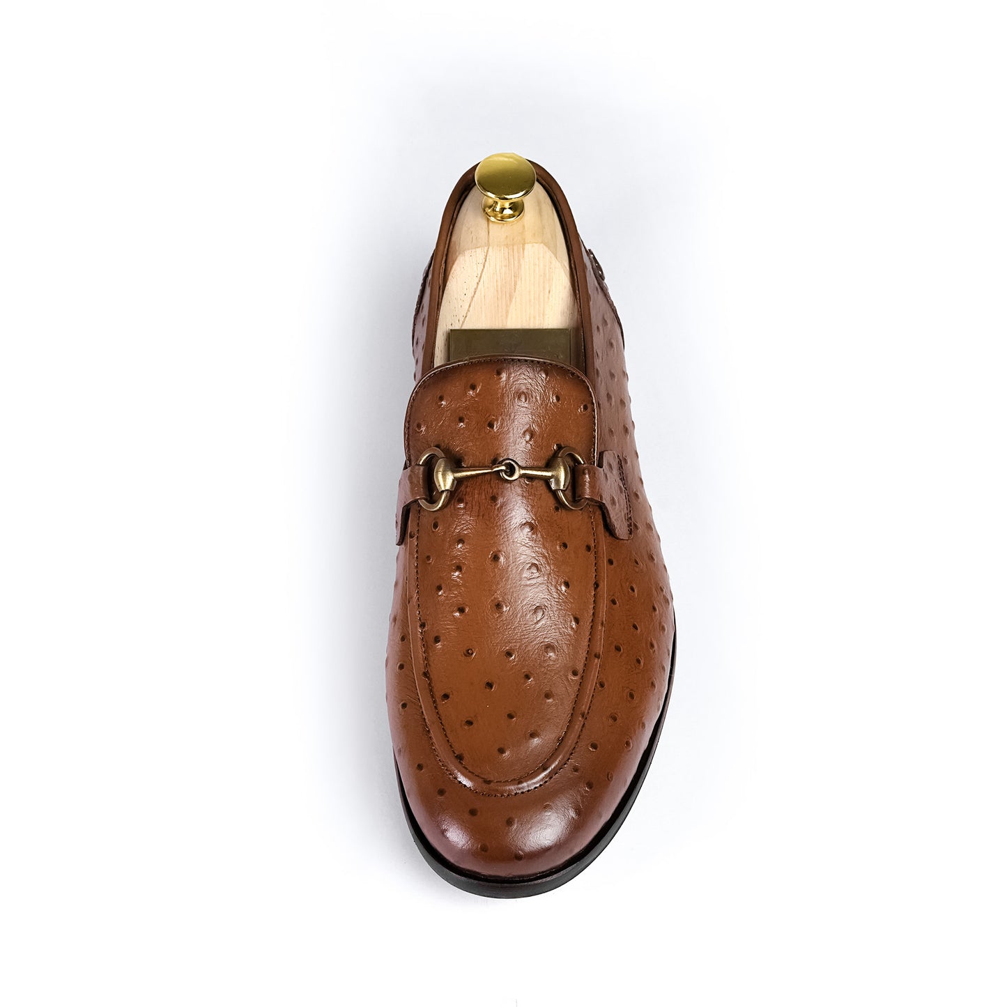 Piel Cuero Tan Brown Ostrich Print Leather Bit Loafers for Men - Handcrafted & Premium