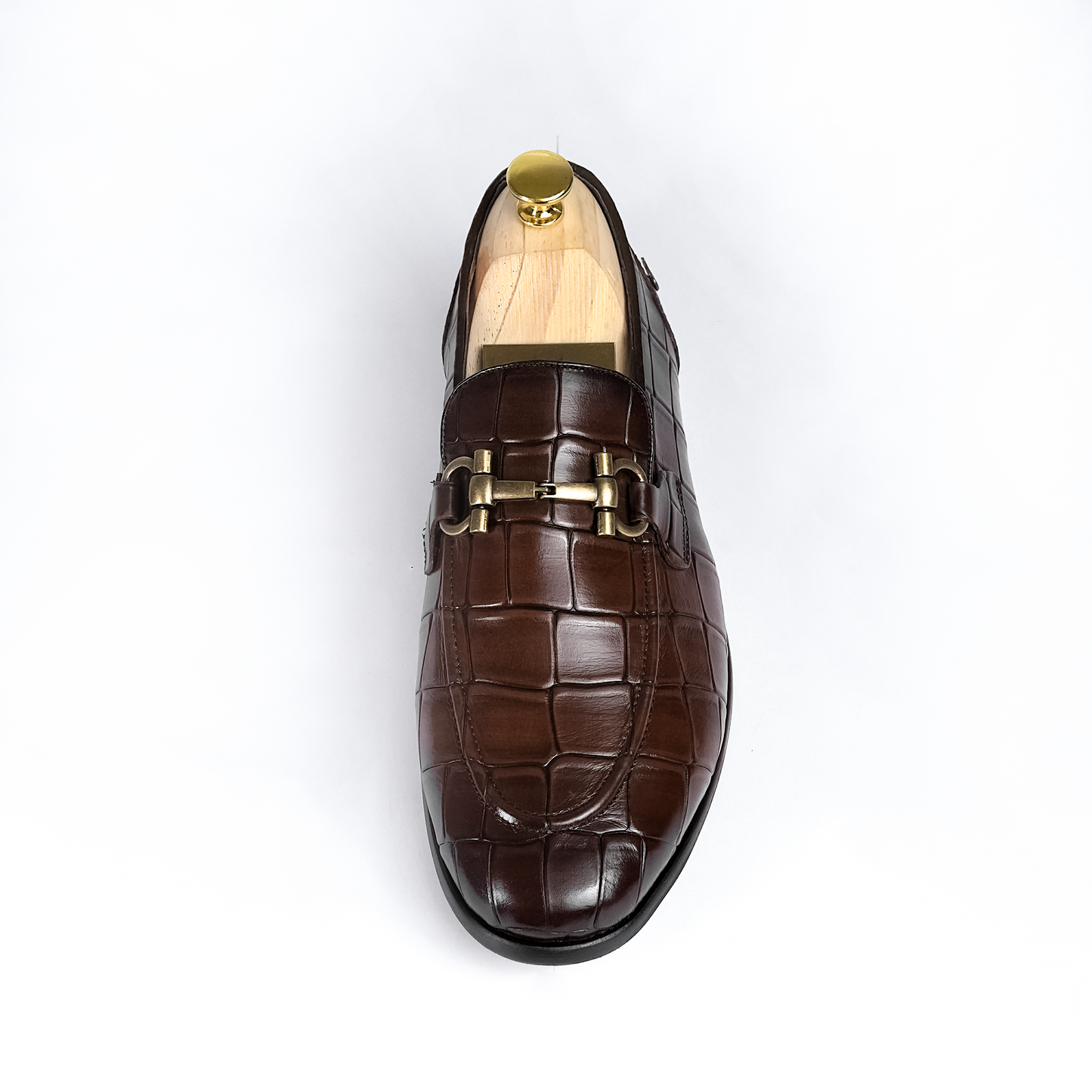 Men's Brown Croc Embossed Loafers - Piel Cuero Genuine Leather Shoes
