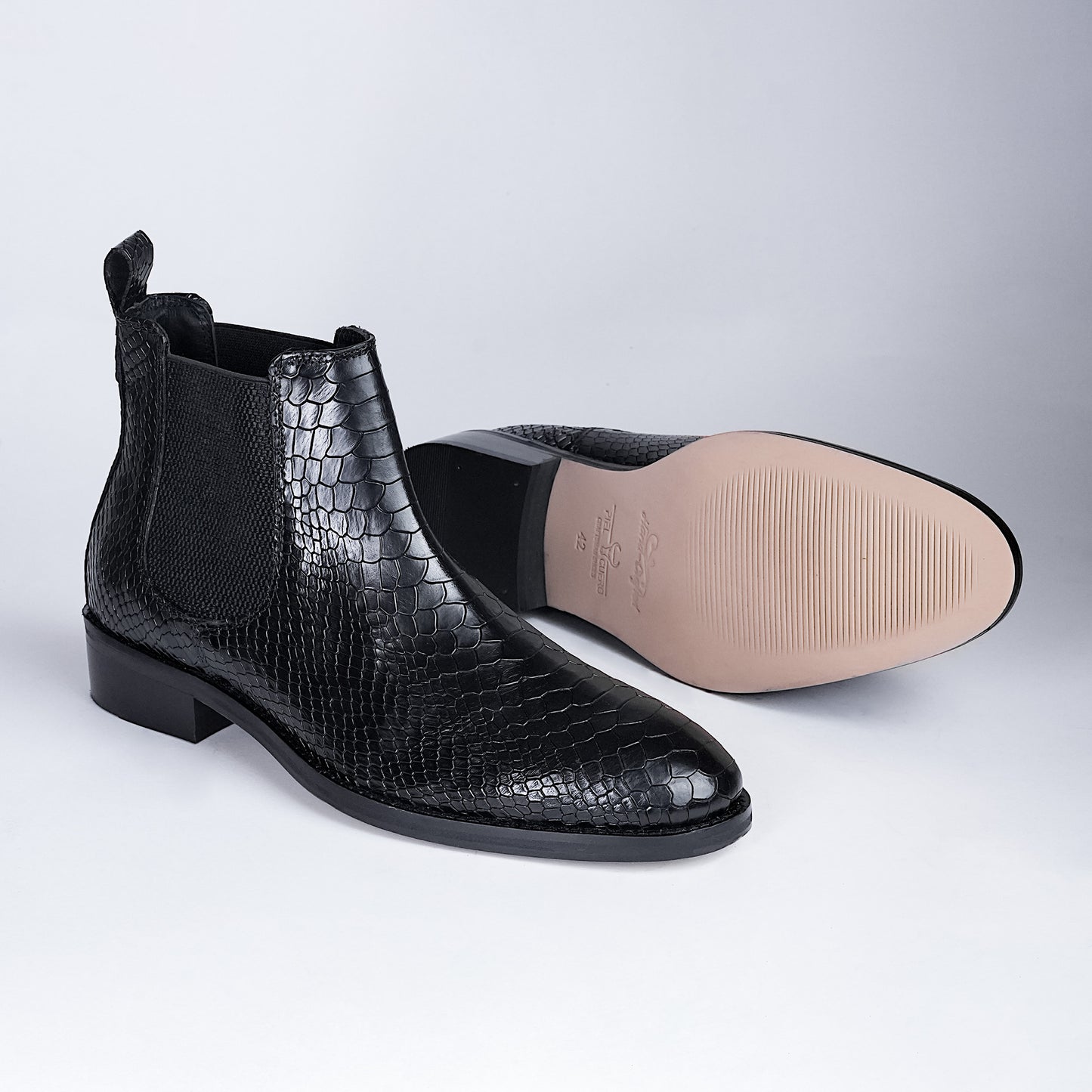 Luxury Handmade Genuine Leather Chelsea Boots - Snake Pattern by Piel Cuero