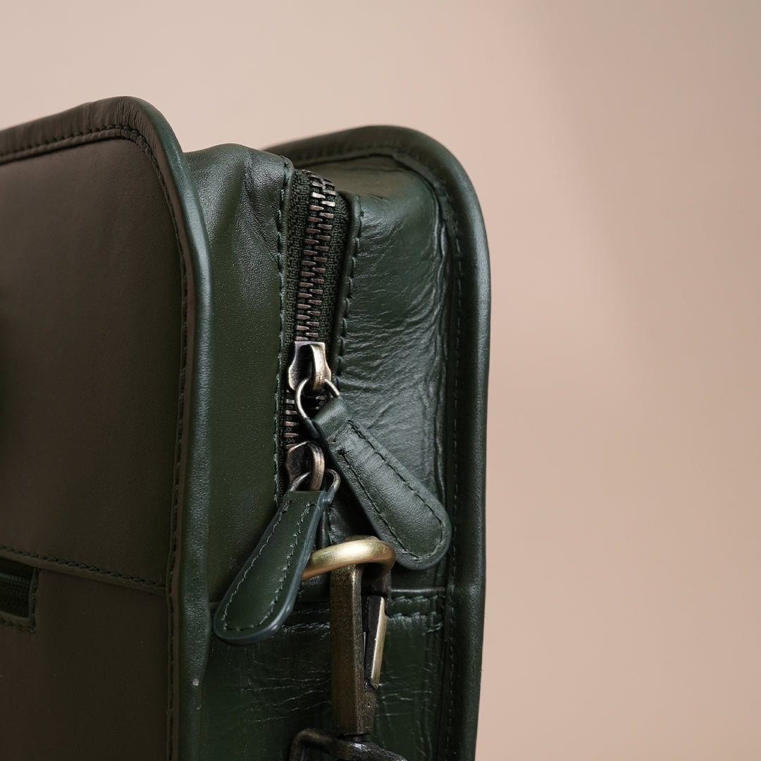 Vintage Green Genuine Leather Laptop Bag for Men