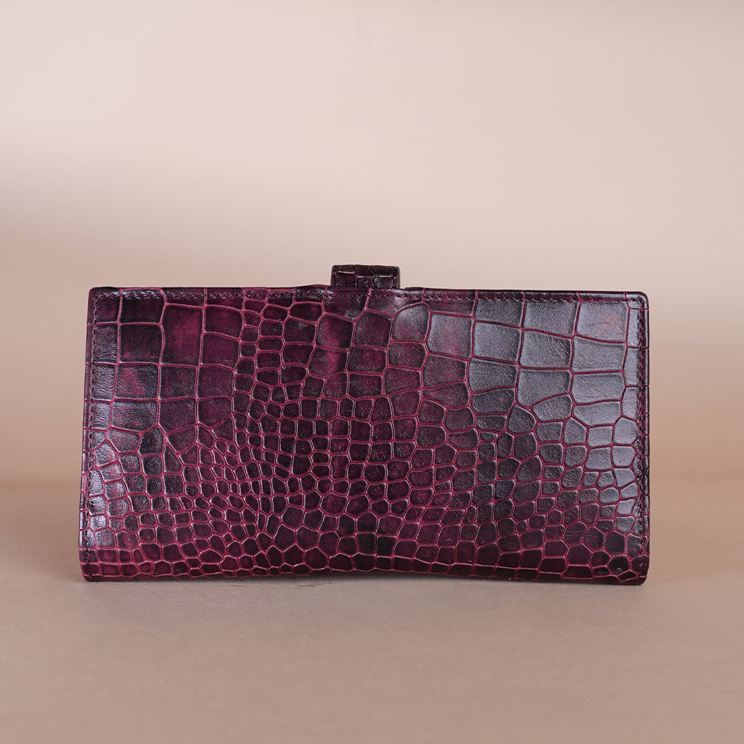 Piel Cuero Cherry Croc Genuine Leather Long Wallet for Men | Premium Leather Organizer Wallet
