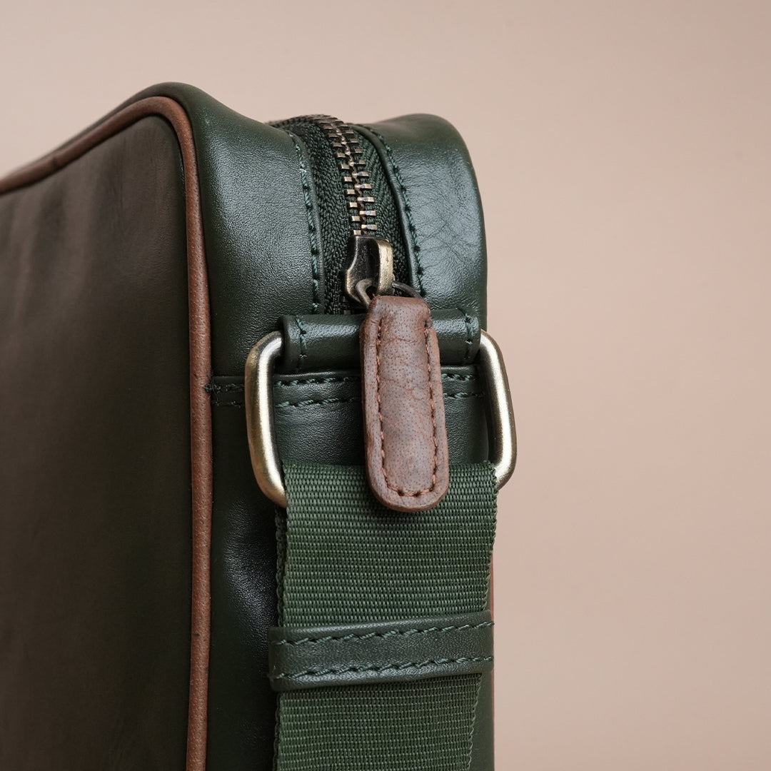 Piel Cuero Green Genuine Leather Crossbody Bag for Men | Compact Handmade Everyday Sling with Adjustable Strap