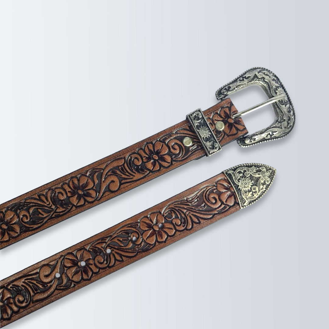Piel Cuero Western Belts | Handcrafted Tooled Leather Cowboy Belts Brown