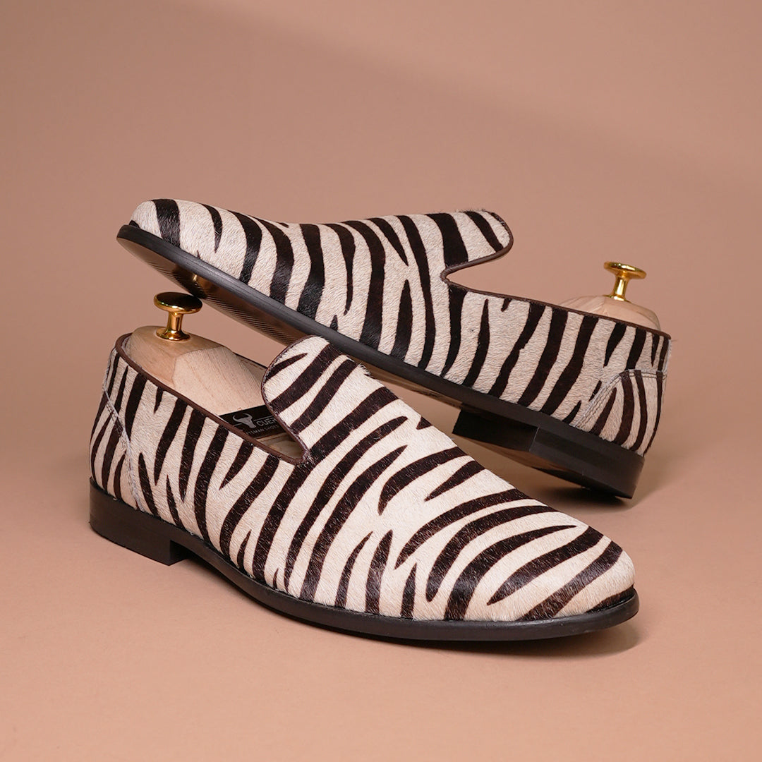 Piel Cuero Handcrafted Zebra Print Leather Loafers