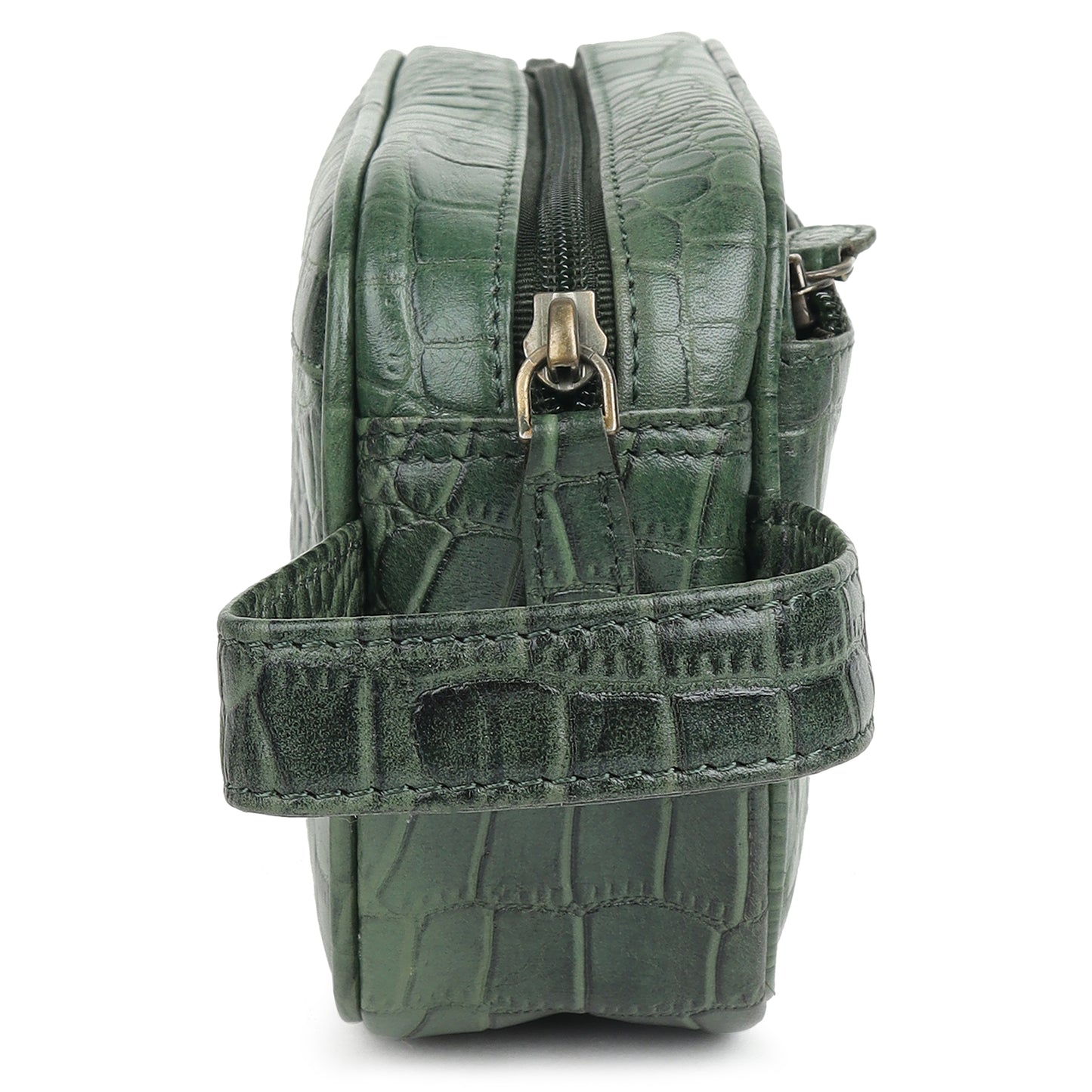 Piel Cuero Green Croc Texture Leather Dopp Kit - Travel Utility Pouch