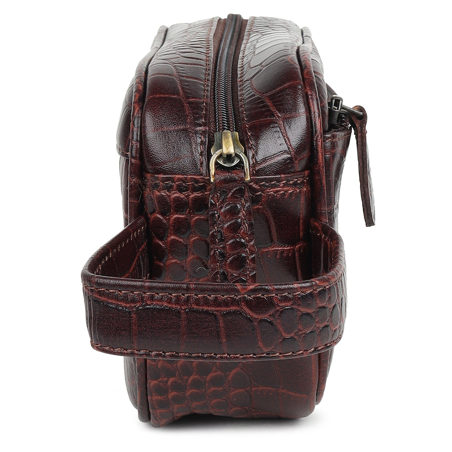 Piel Cuero Men's Genuine Leather Croc-Embossed Utility Pouch/Dopp Kit with Wrist Strap