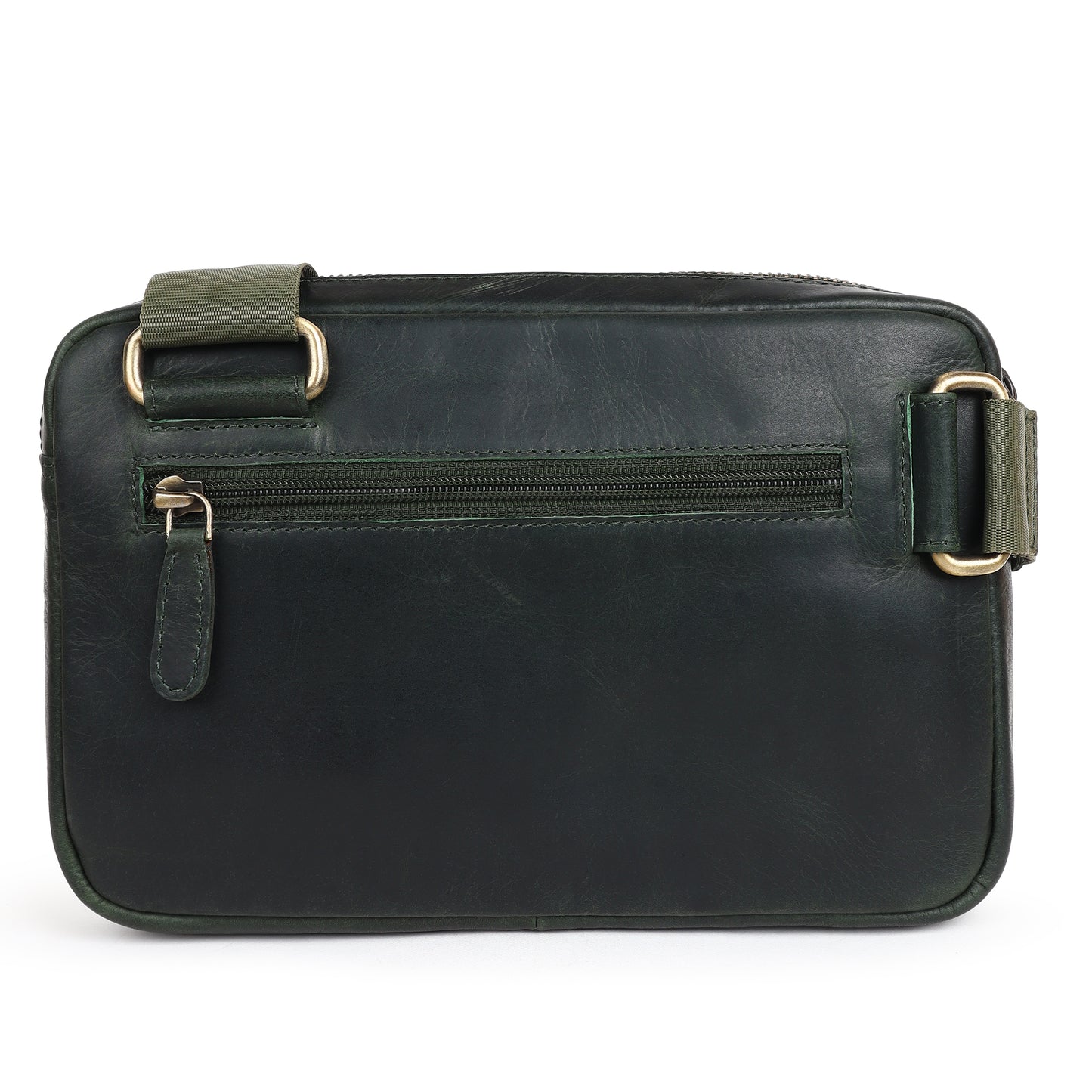 Piel Cuero Green Solder Cross Body Bag in Oil Pull‑Up Leather
