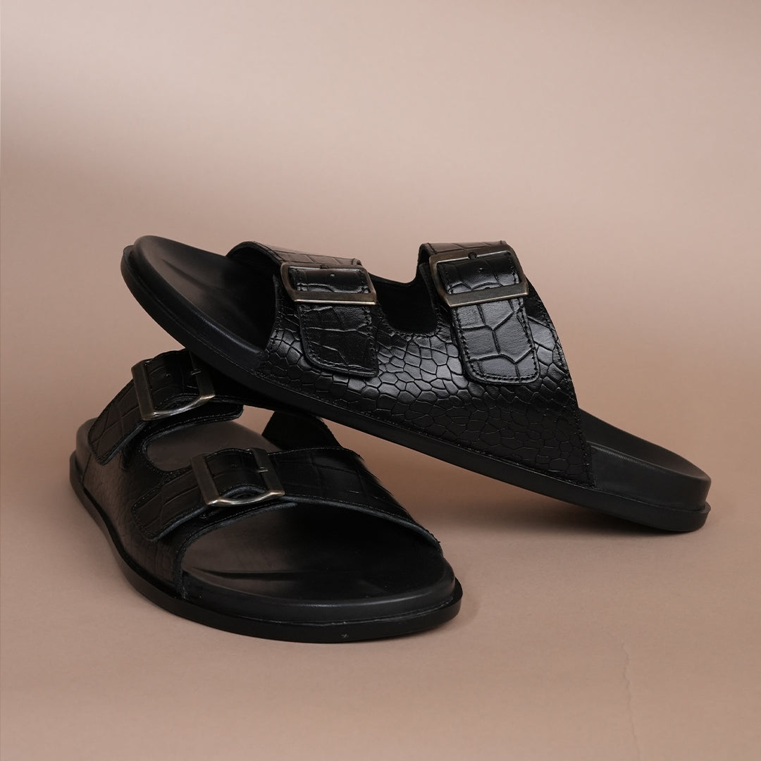 Piel Cuero Men’s Handcrafted Black Leather Slippers