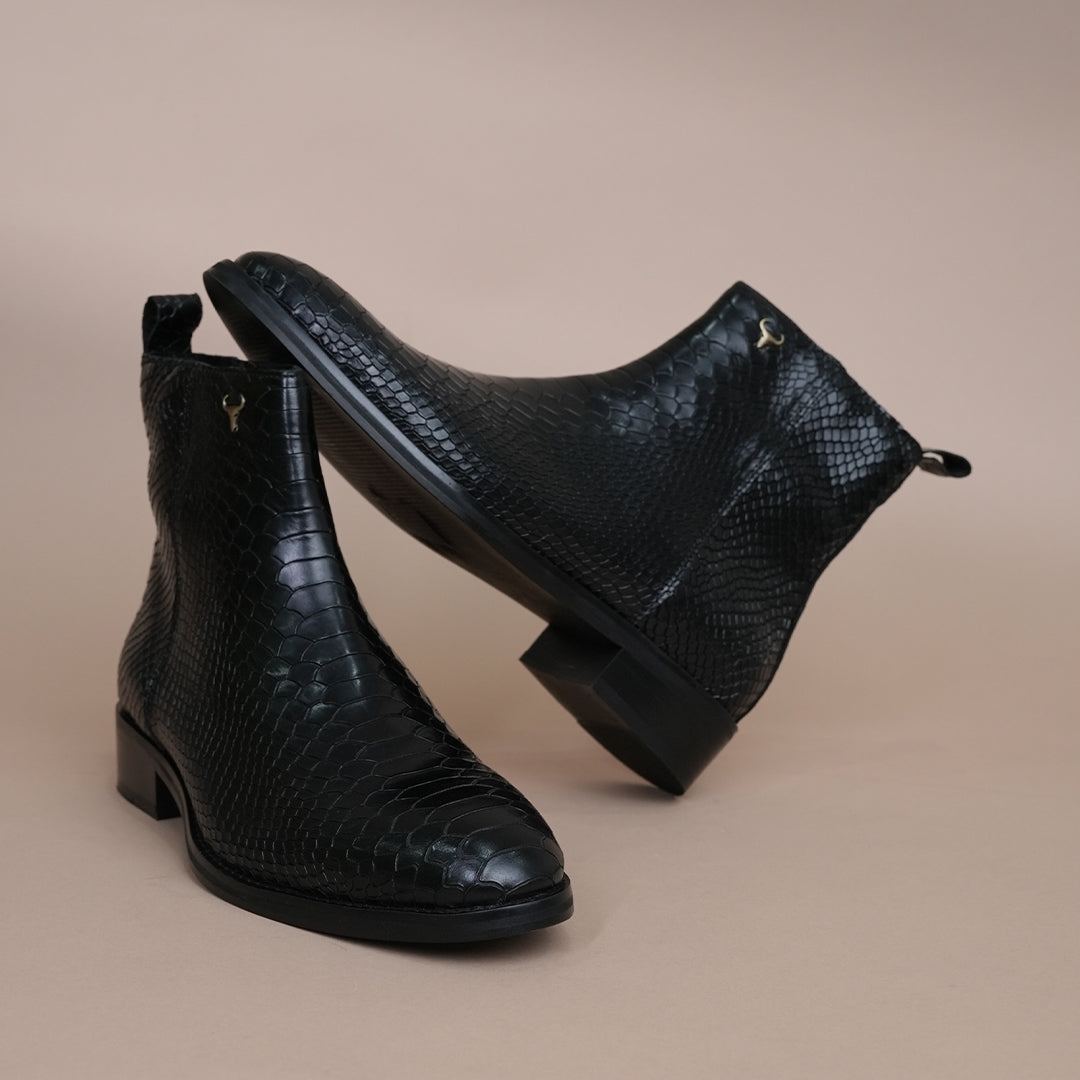 Piel Cuero Men’s Black Croc Embossed Leather Chelsea Boots | Premium Genuine Leather Ankle Boots