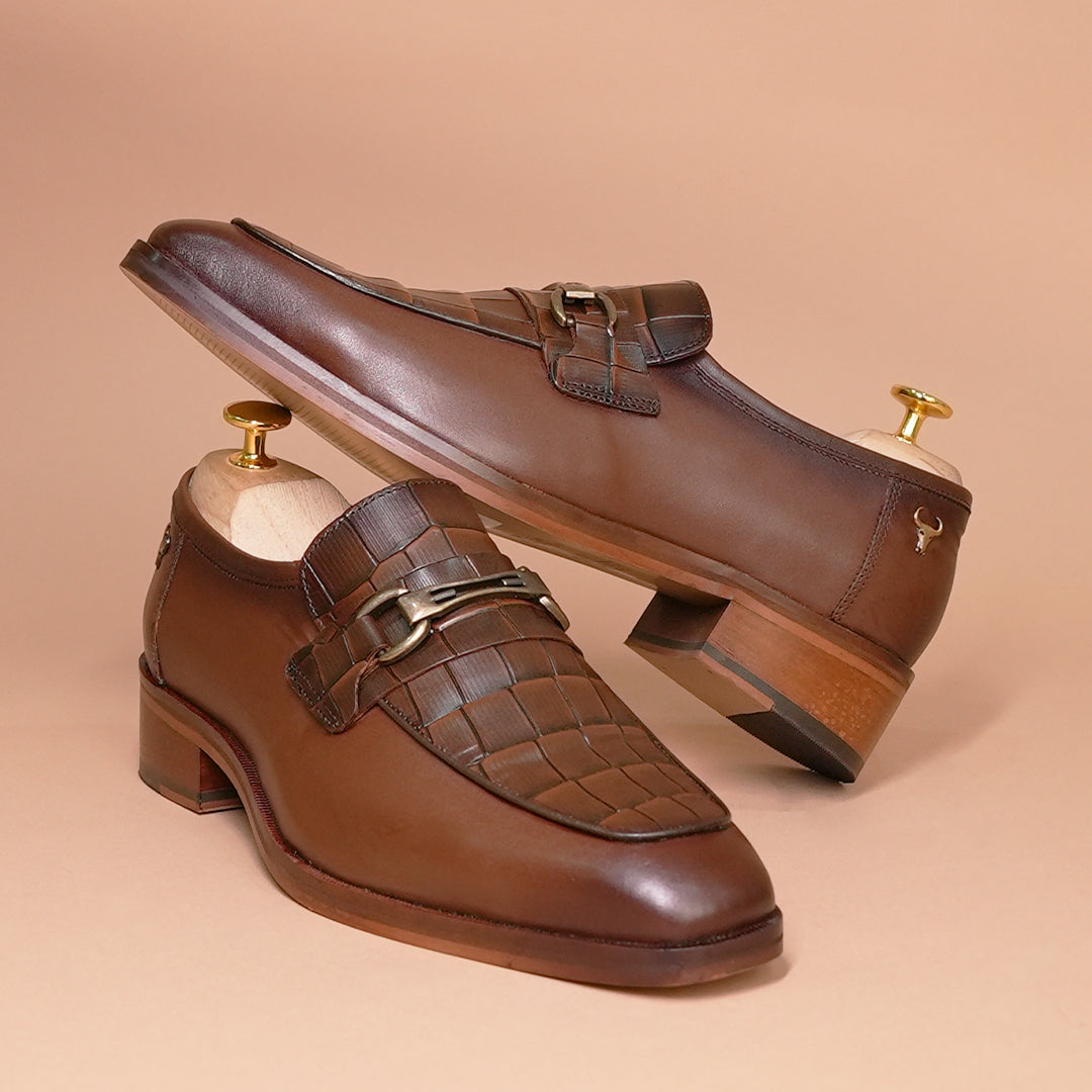 Luxury Brown Croc-Embossed Leather Loafers Shoes for Men - Handcrafted by Piel Cuero