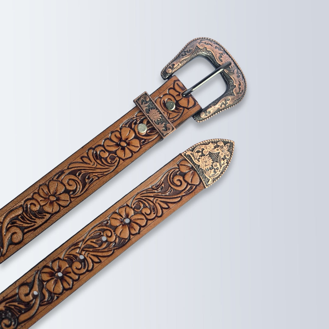 Piel Cuero Western Belts | Handcrafted Tooled Leather Cowboy Belts Tan