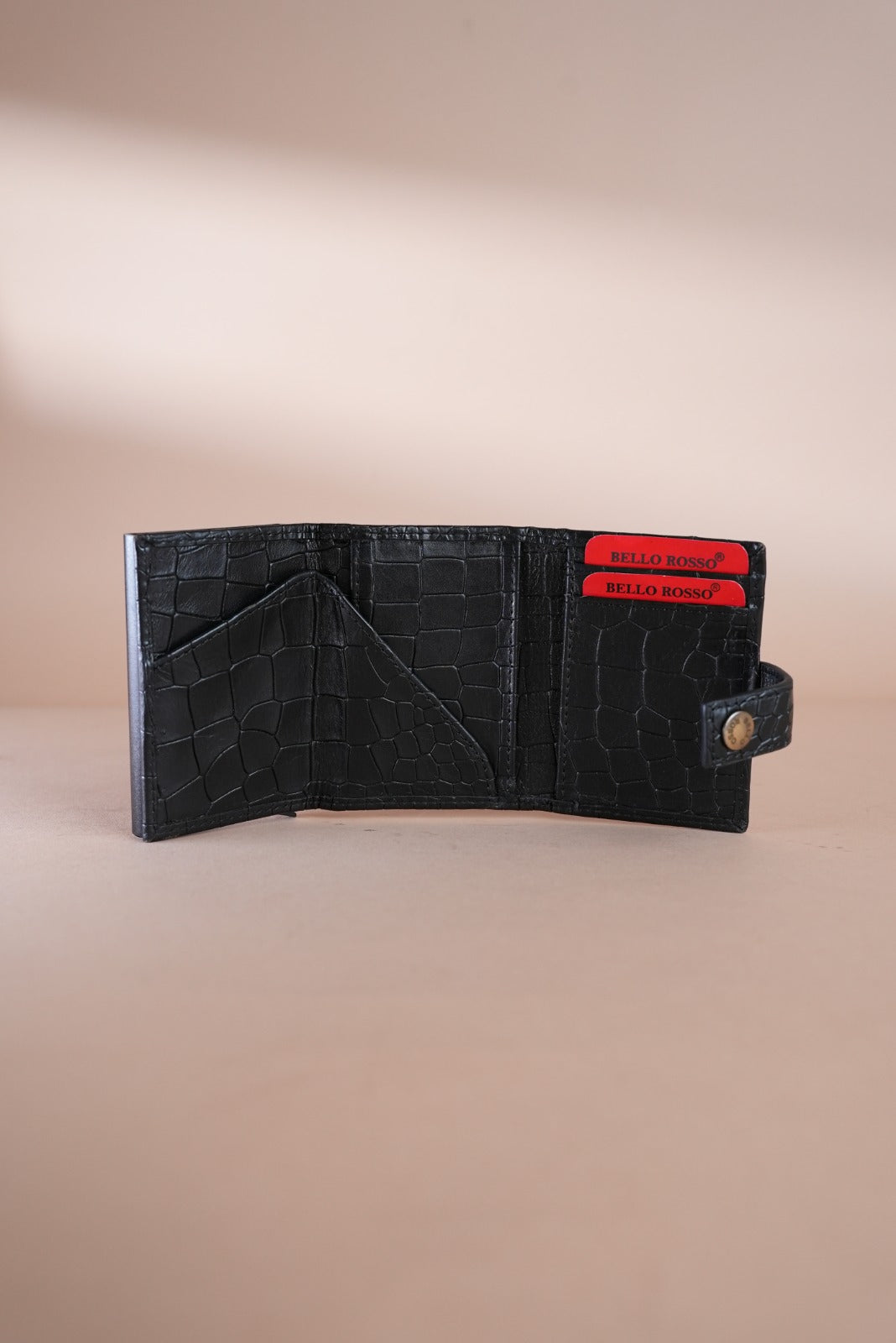 Piel Cuero Black Croc Texture Leather Card Holder for Men