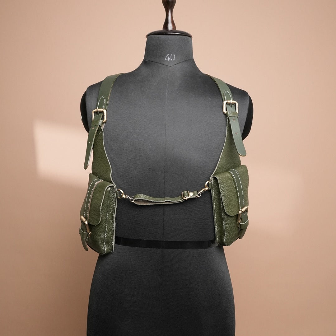 backpack harness leather Bell w/Chest D-Rings (900-055-D) DECA Diving developing a rich patina and distinctive character. Handcrafted Green Leather Shoulder Harness