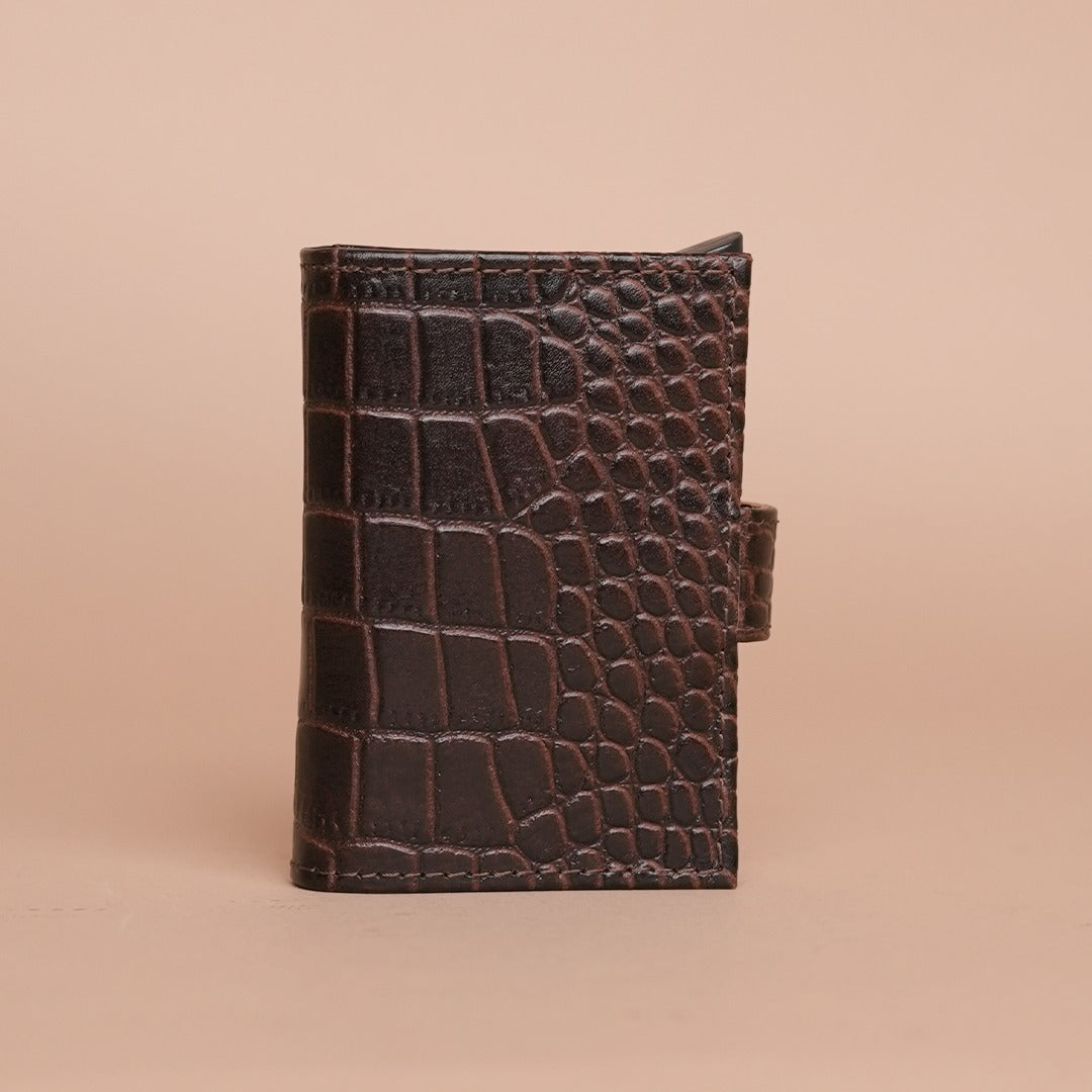 Piel Cuero Brown Croc Texture Leather Card Holder for Men