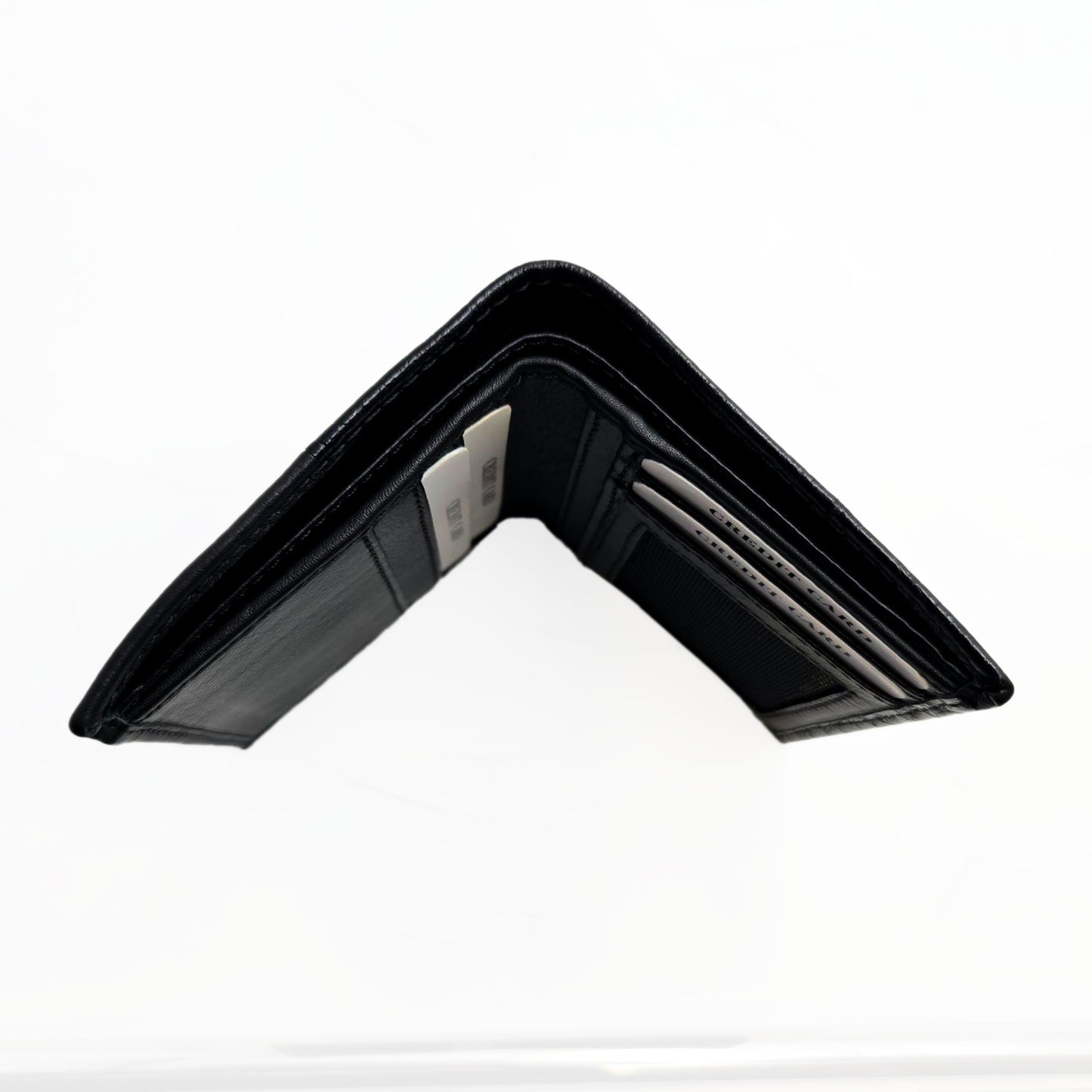 Piel Cuero Premium Black Leather Men's Bifold Wallet with Croc Texture, Card Slots & ID Window