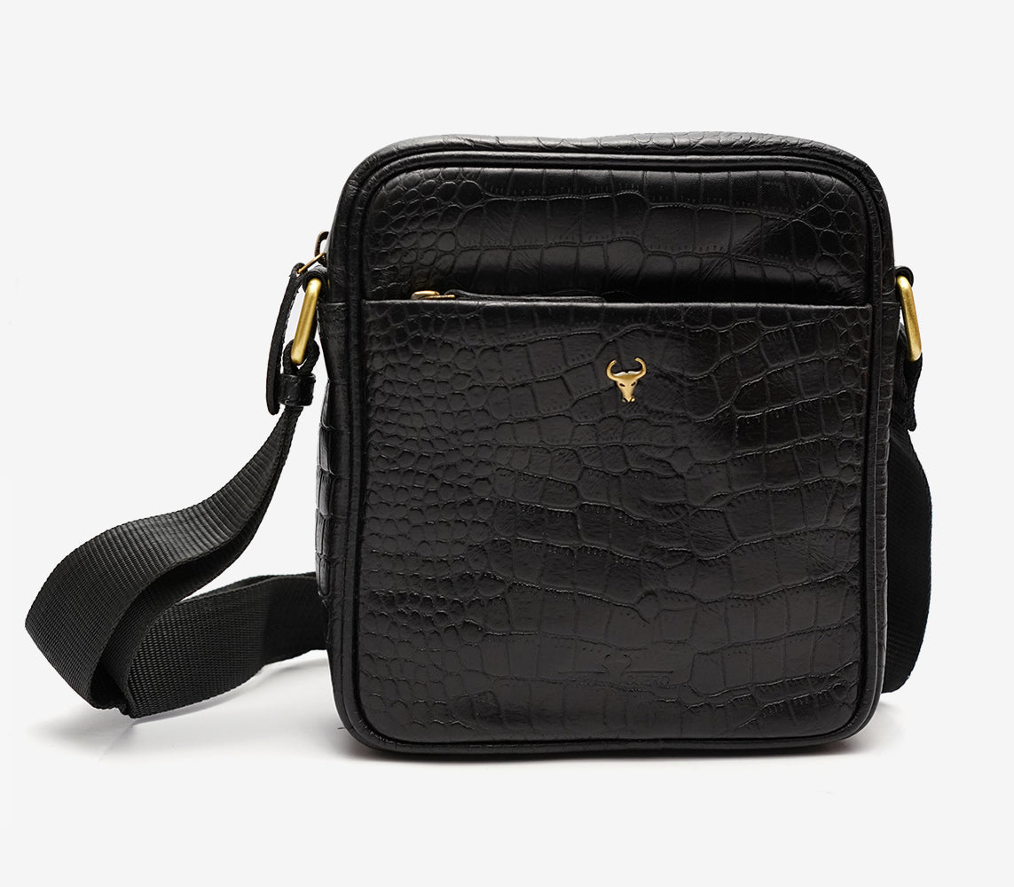 Piel Cuero Pure Leather Crossbody Bag for Men Durable Handmade Black