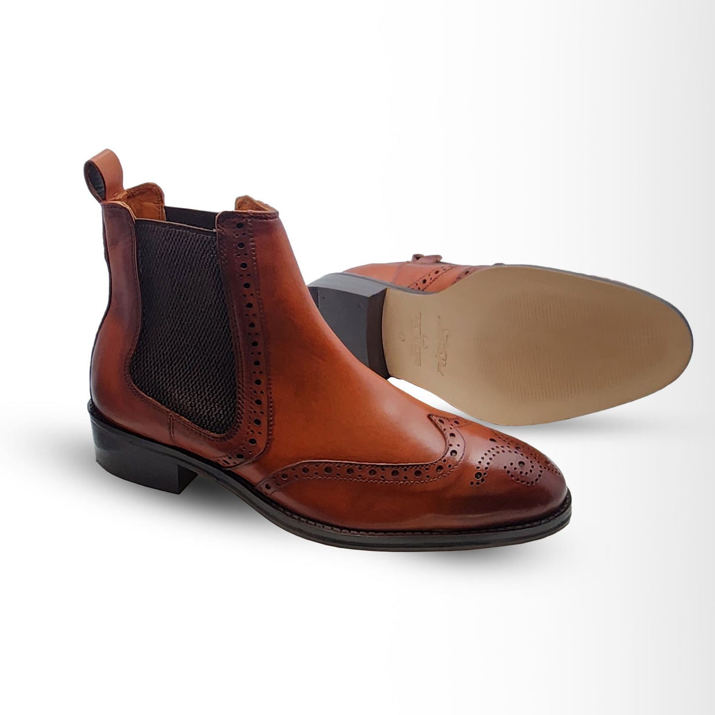Men's Genuine Leather Chelsea Boots with Brogue Detailing | Piel Cuero