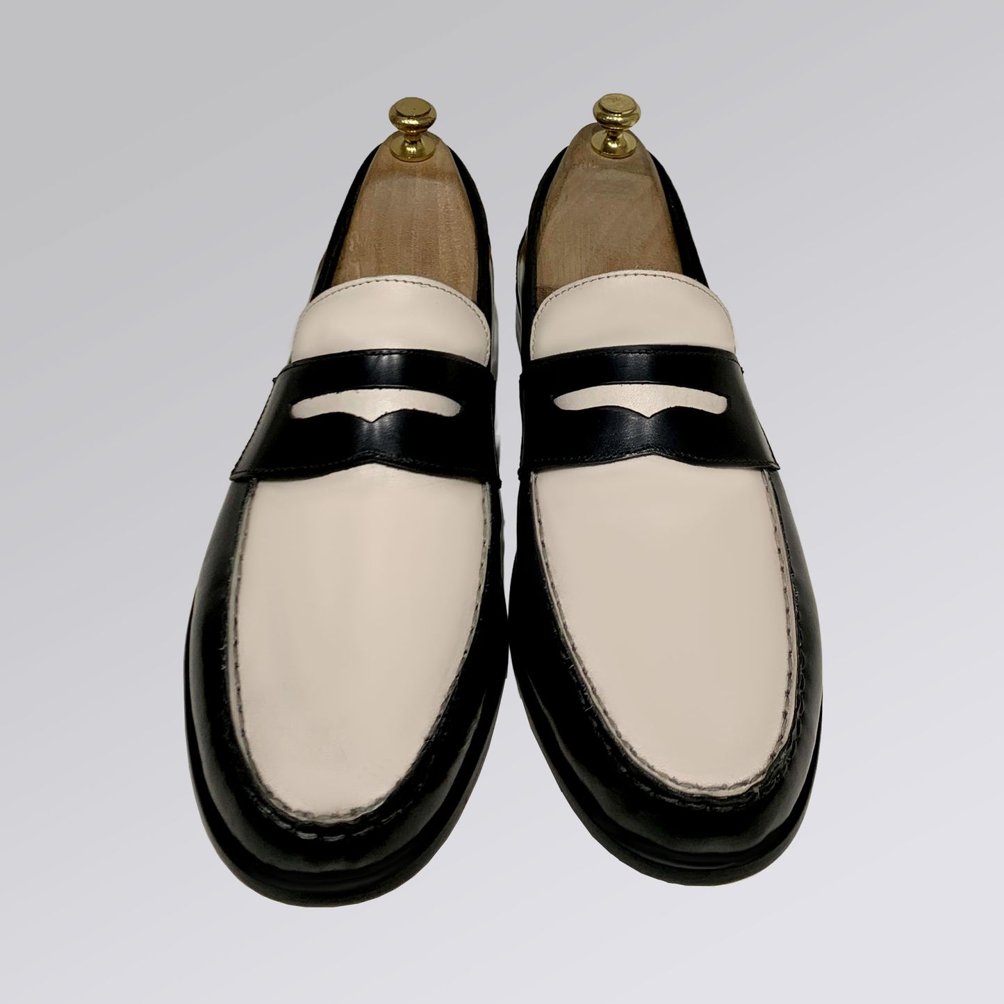 Piel Cuero Two-Tone Genuine Leather Penny Loafers - Men's Dress Shoes Black-White