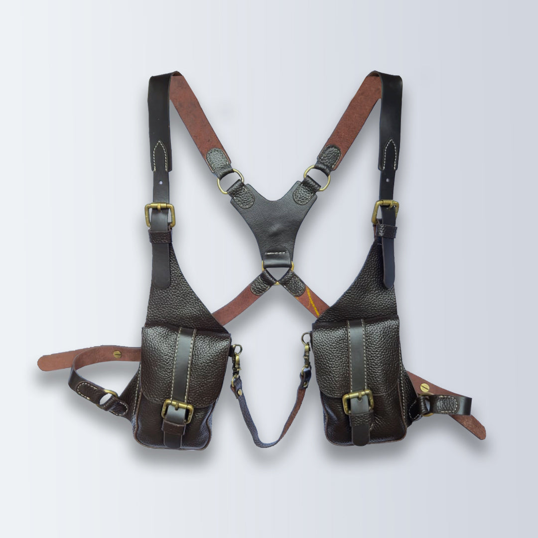 Handcrafted Leather Shoulder Harness Utility Bag by Piel Cuero Brown