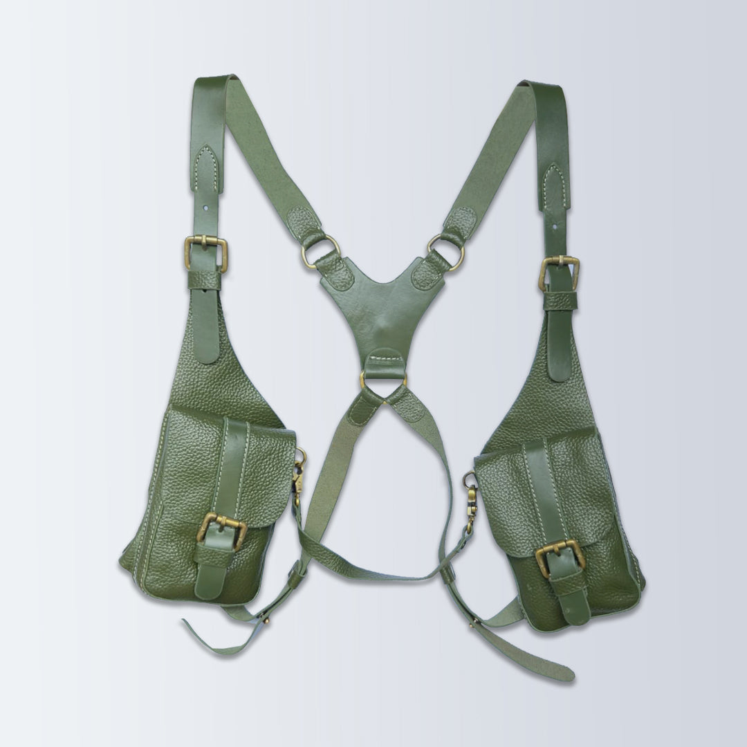 Handcrafted Leather Shoulder Harness Utility Bag by Piel Cuero Green