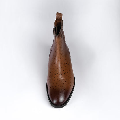 Piel Cuero Men's Handcrafted Brown Leather Ankle Boots