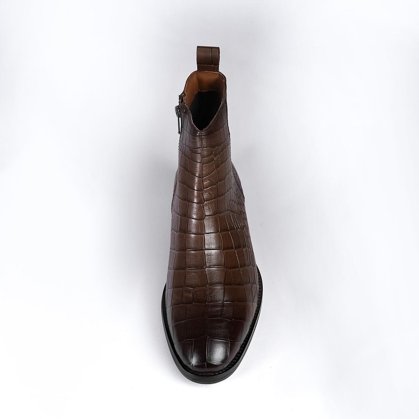 Piel Cuero Brown Crocodile Print Leather Zipper Ankle Boots