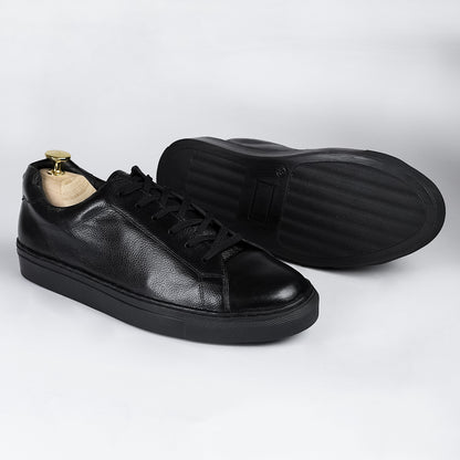 Piel Cuero Black Genuine Leather Sneakers for Men | Premium Casual Shoes