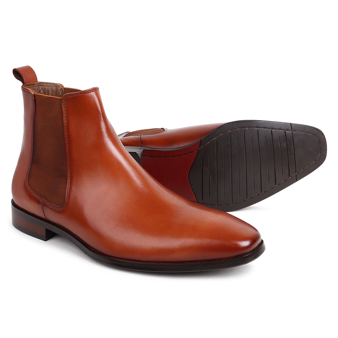 Piel Cuero Men’s Tan Leather Chelsea Boots