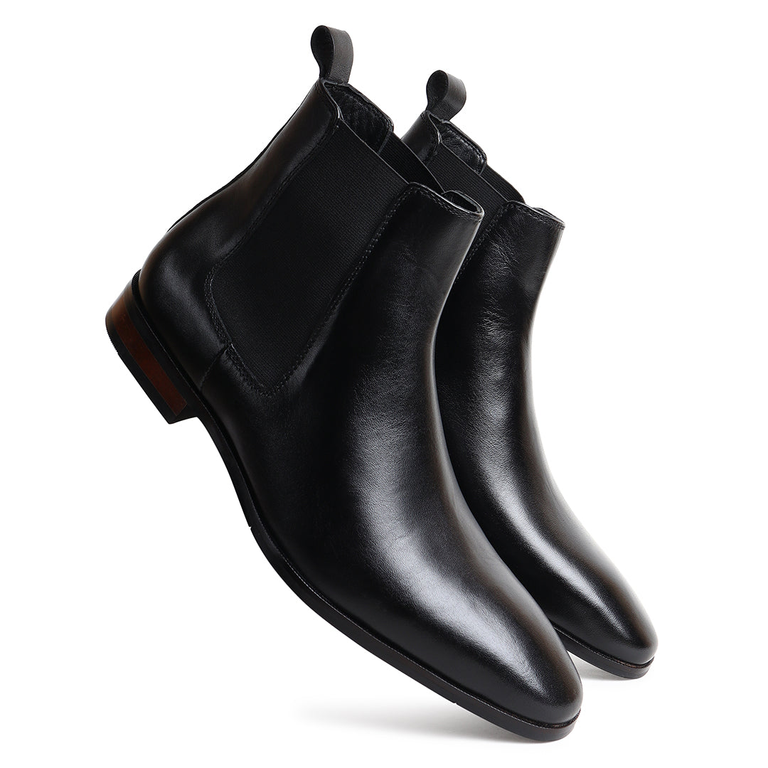 Piel Cuero Men’s Black Leather Chelsea Boots