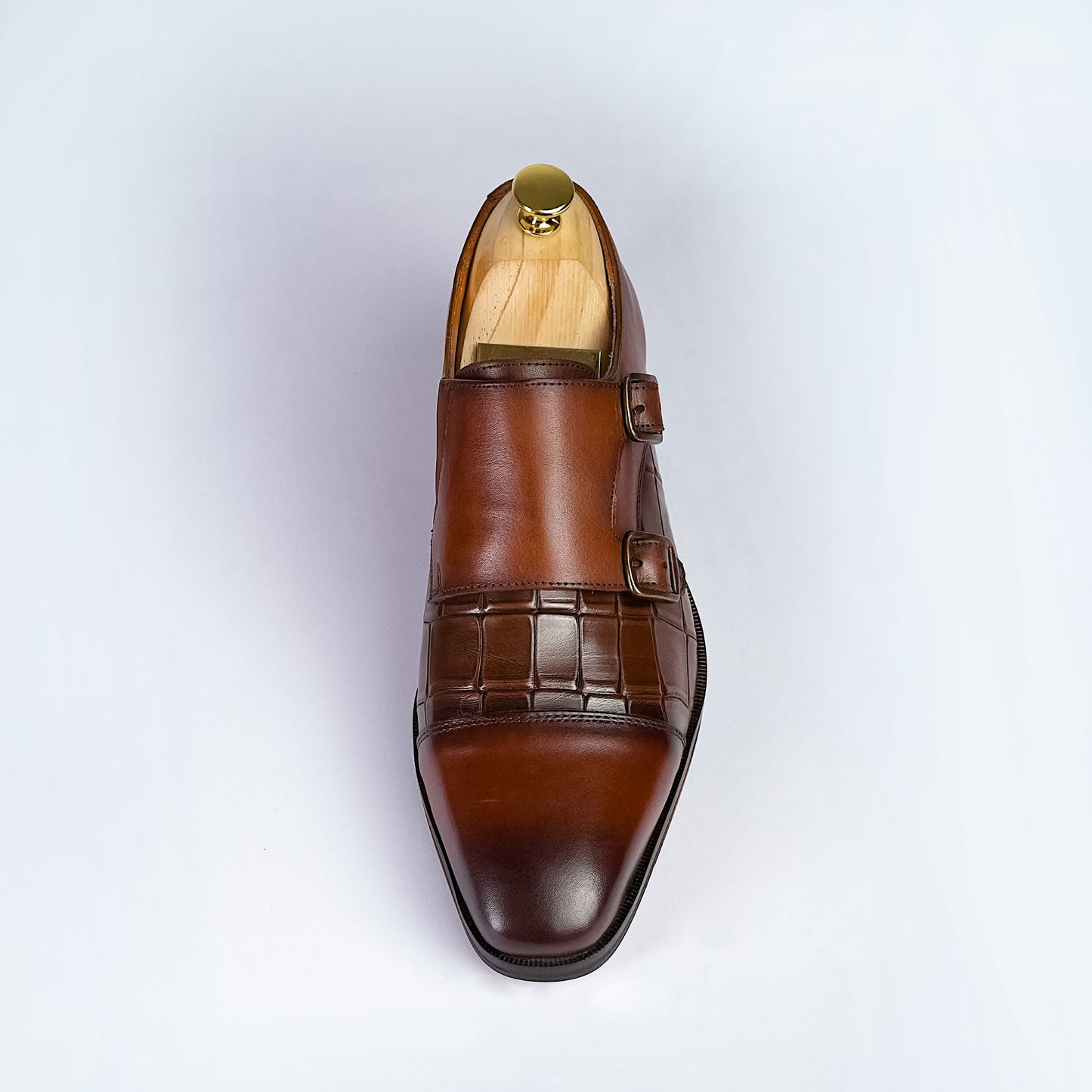 Piel Cuero Men's Brown Genuine Leather Double Monk Strap Shoes