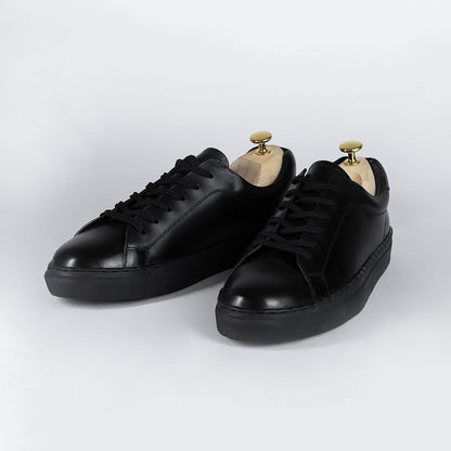 Piel Cuero Genuine Leather Sneakers - Handcrafted Black Trainers