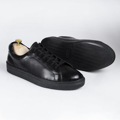 Piel Cuero Genuine Leather Sneakers - Handcrafted Black Trainers