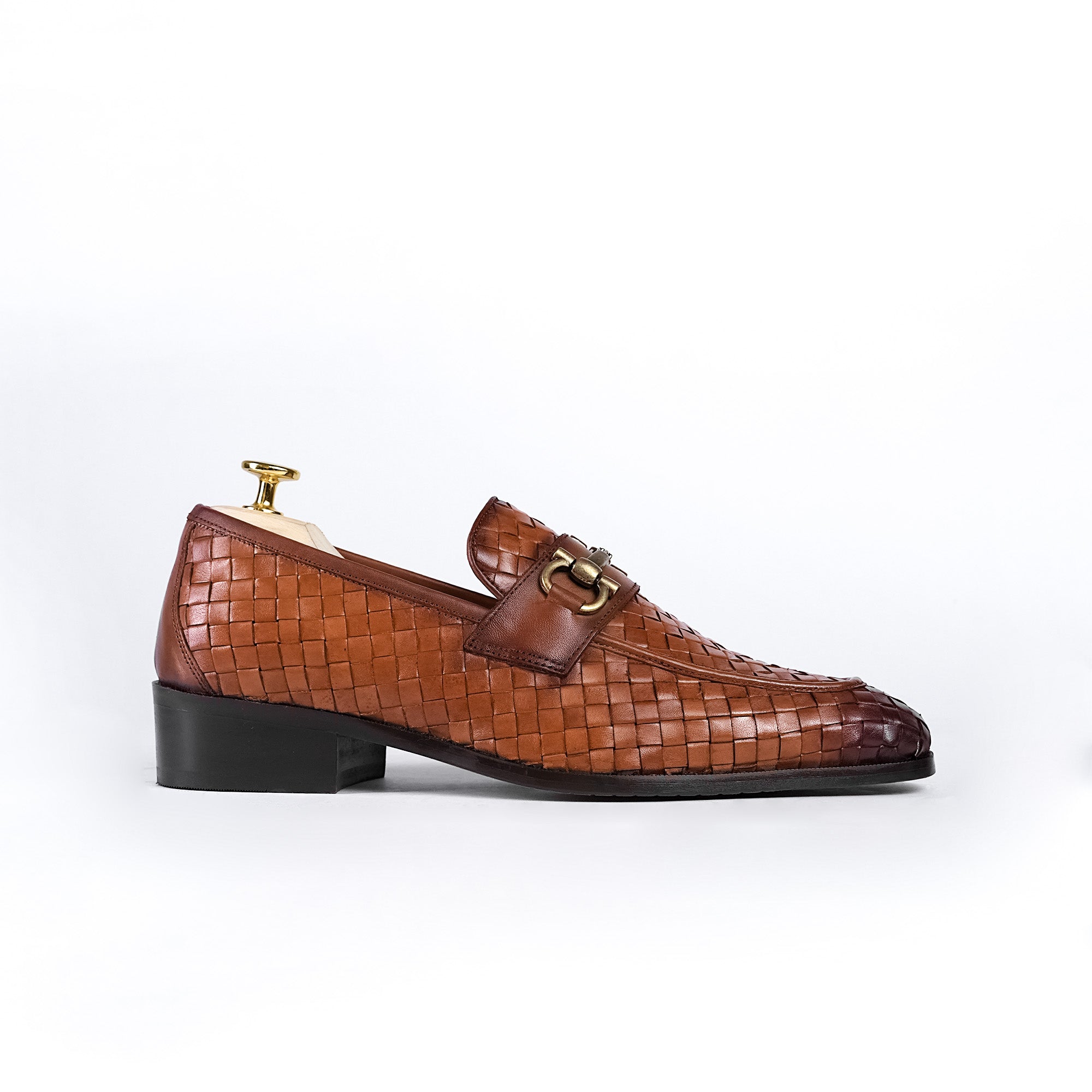 Handcrafted Woven Leather Horsebit Loafers for Men Tan