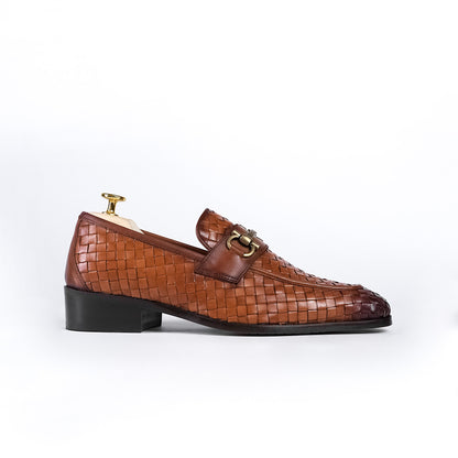 Handcrafted Woven Leather Horsebit Loafers for Men Tan