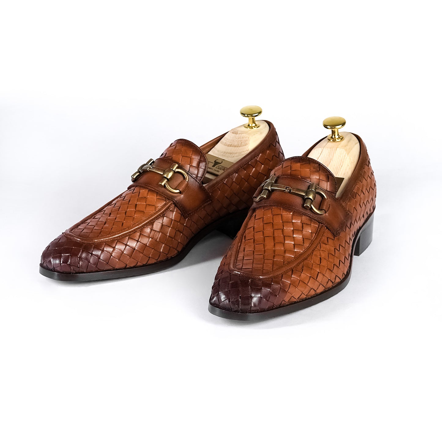 Handcrafted Woven Leather Horsebit Loafers for Men Tan