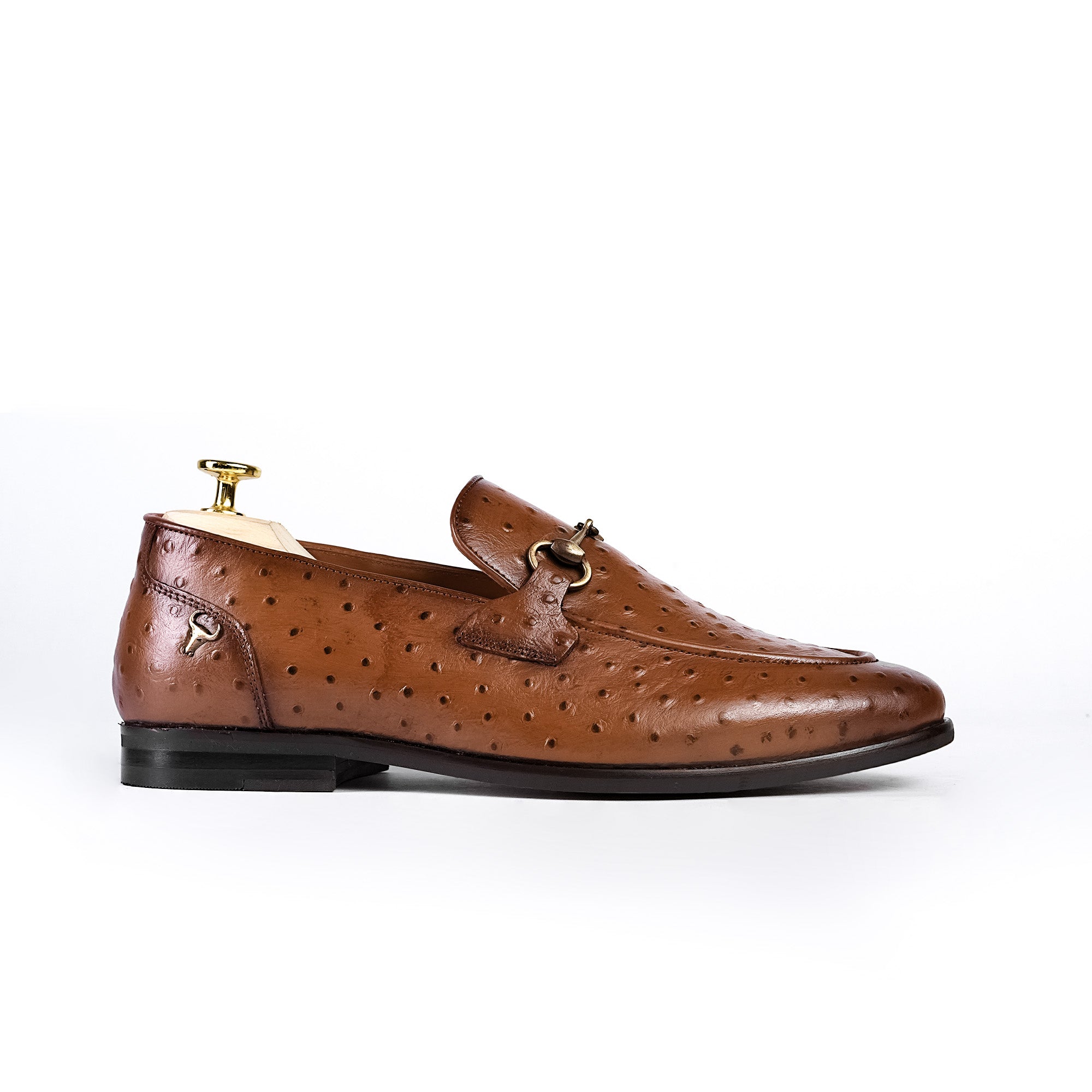 Piel Cuero Tan Brown Ostrich Print Leather Bit Loafers for Men - Handcrafted & Premium