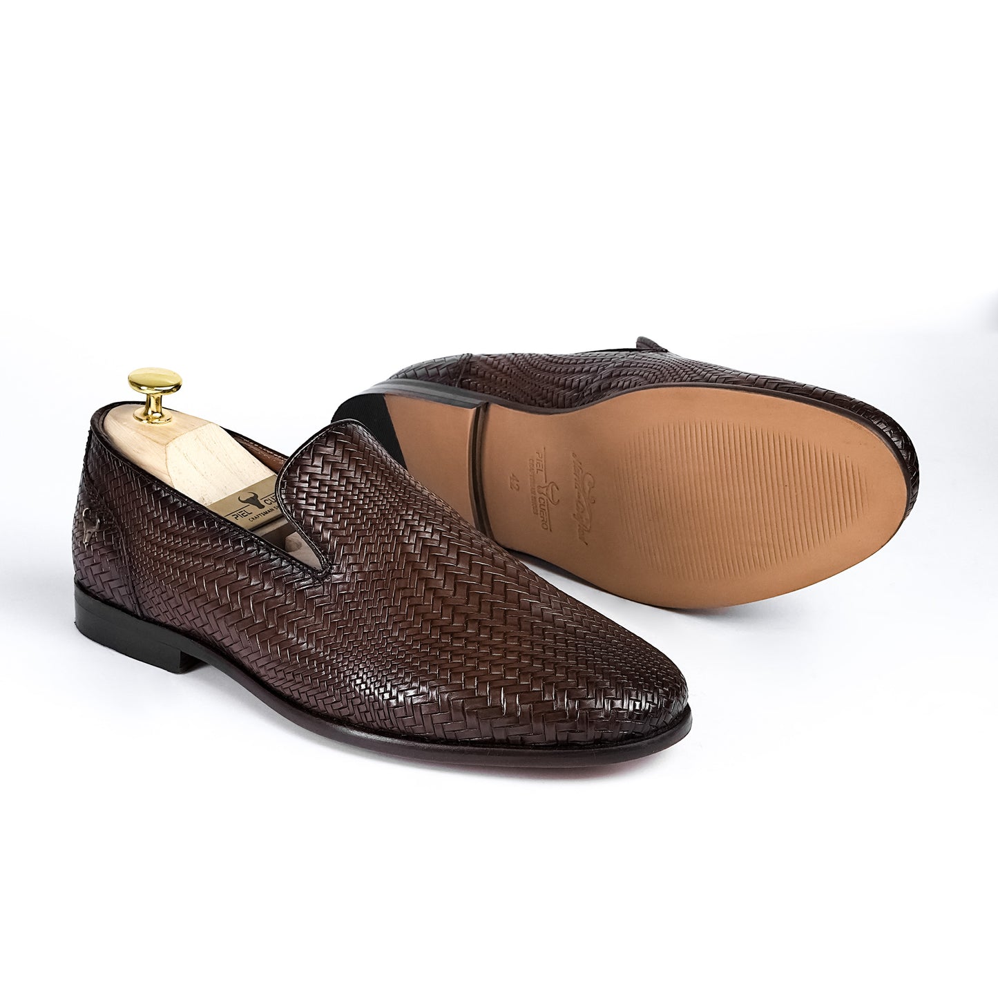 Piel Cuero Hand-Woven Brown Leather Loafers | Men's Slip-On Dress Shoes