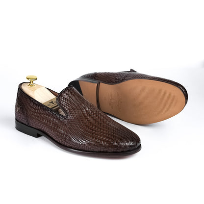 Piel Cuero Hand-Woven Brown Leather Loafers | Men's Slip-On Dress Shoes