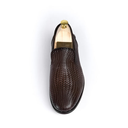 Piel Cuero Hand-Woven Brown Leather Loafers | Men's Slip-On Dress Shoes