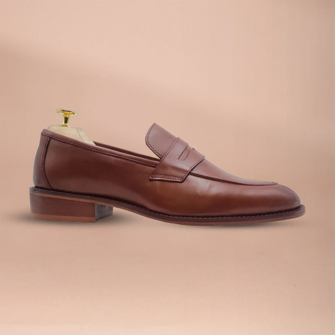 Men's Genuine Leather Penny Loafers - Handmade Brown Loafer Shoes by Piel Cuero
