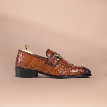 Handcrafted Woven Leather Horsebit Loafers for Men Tan