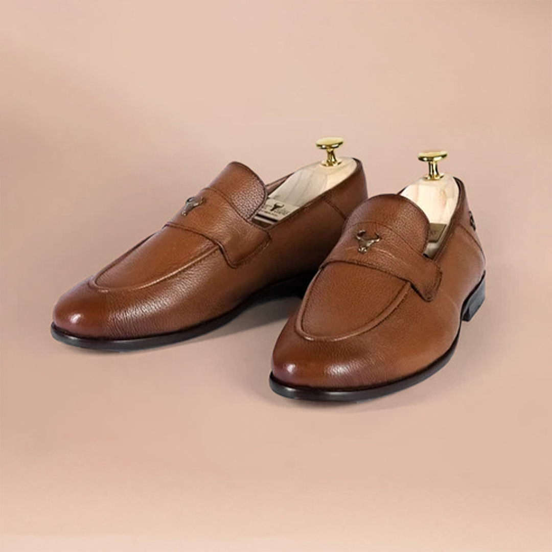 Artisan Crafted Leather Shoes - Handmade Genuine Loafers Brown-White