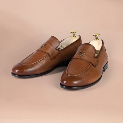 Artisan Crafted Leather Shoes - Handmade Genuine Loafers Brown-White