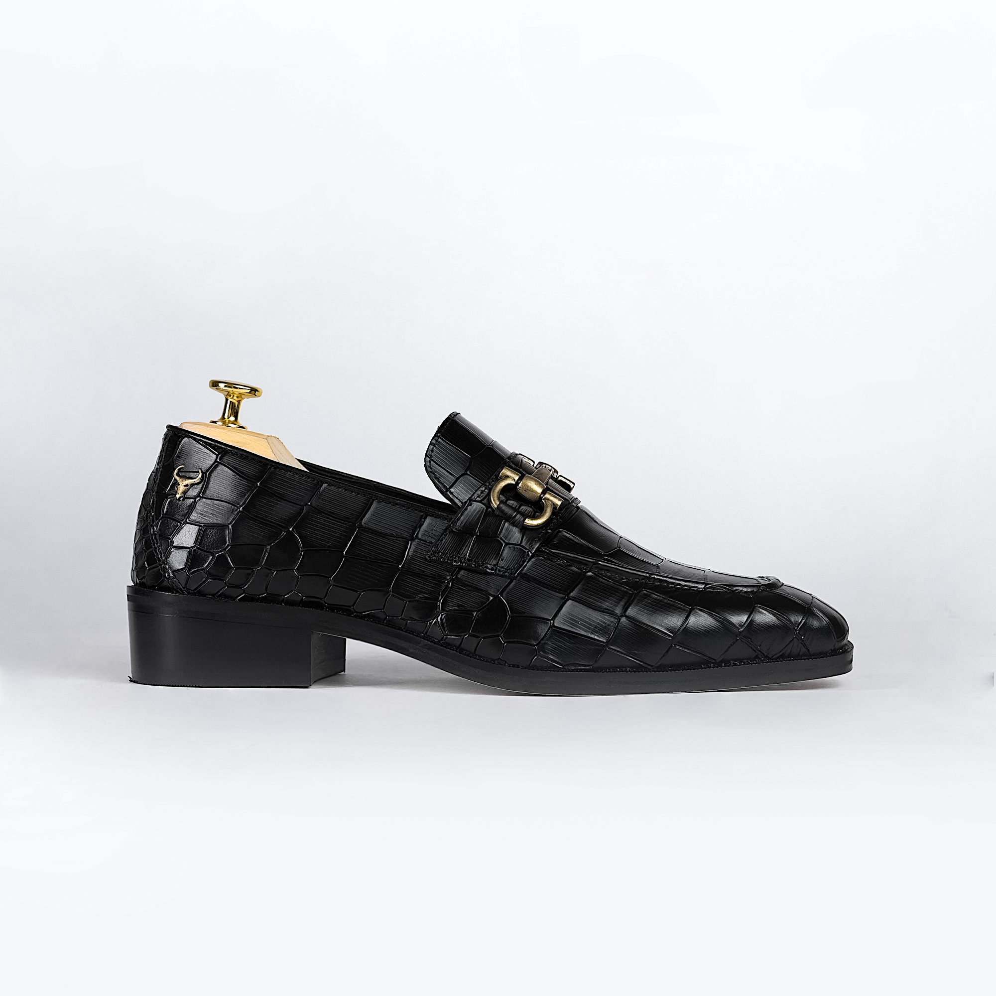 Piel Cuero Men's Croc-Embossed Genuine Leather Loafers - Handcrafted Luxury Black