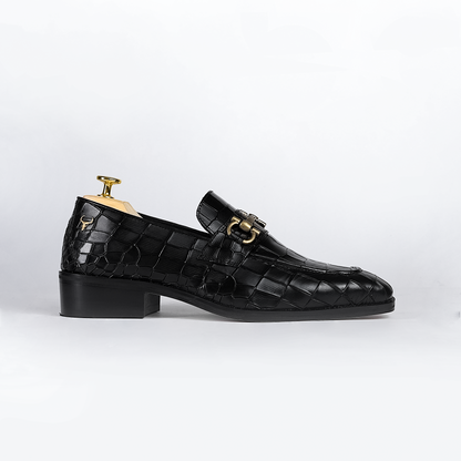 Piel Cuero Men's Croc-Embossed Genuine Leather Loafers - Handcrafted Luxury Black