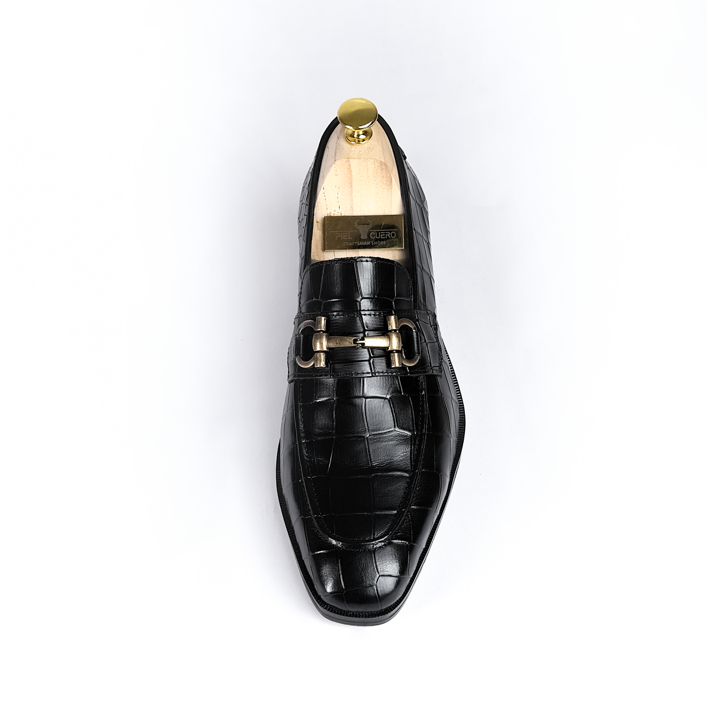 Piel Cuero Men's Croc-Embossed Genuine Leather Loafers - Handcrafted Luxury Black
