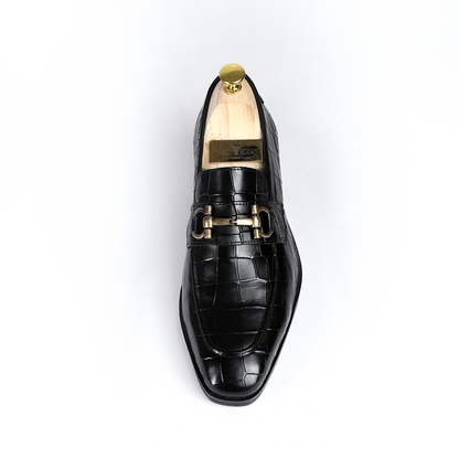 Piel Cuero Men's Croc-Embossed Genuine Leather Loafers - Handcrafted Luxury Black