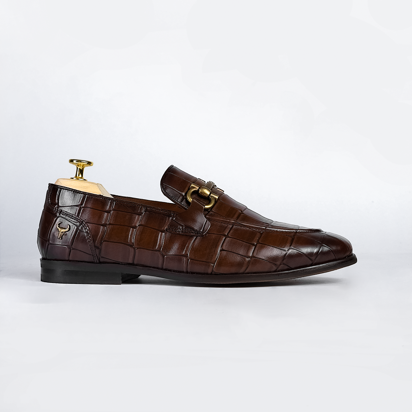 Men's Brown Croc Embossed Loafers - Piel Cuero Genuine Leather Shoes